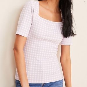Gingham Square Neck Luxe Tee - Ann Taylor